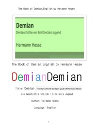 데미안. 헤르만 헤세 저.영어판 (The Book of Demian,English.by Hermann Hesse) 커버