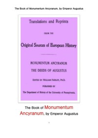 아우구스투스황제의 업적을 기린 기념건축물 글 (The Book of Monumentum Ancyranum,The Deeds of Augustus, by Emperor Augustus) 커버
